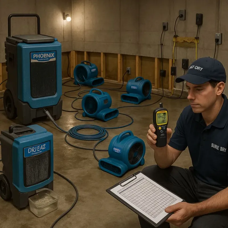Structural Drying and Dehumidification process in Maysville, OK